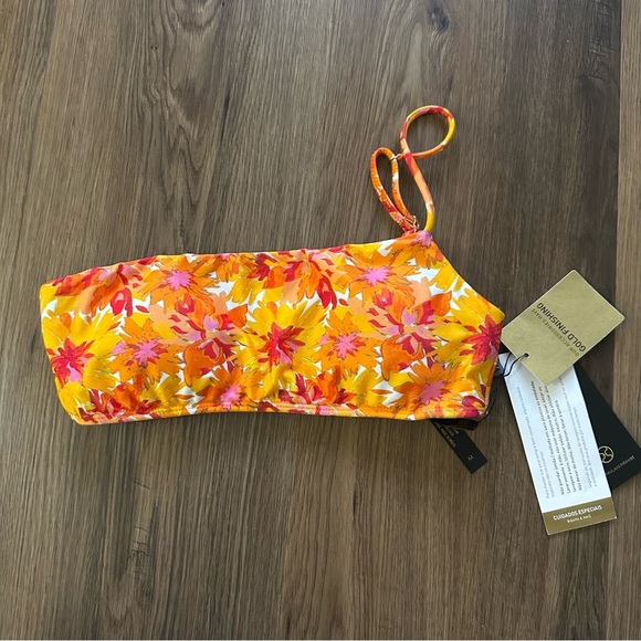 NEW Vix Lowana Mustard Ana Bandeau Top Womens Medium Swim Suit Gold Floral - Picture 1 of 9